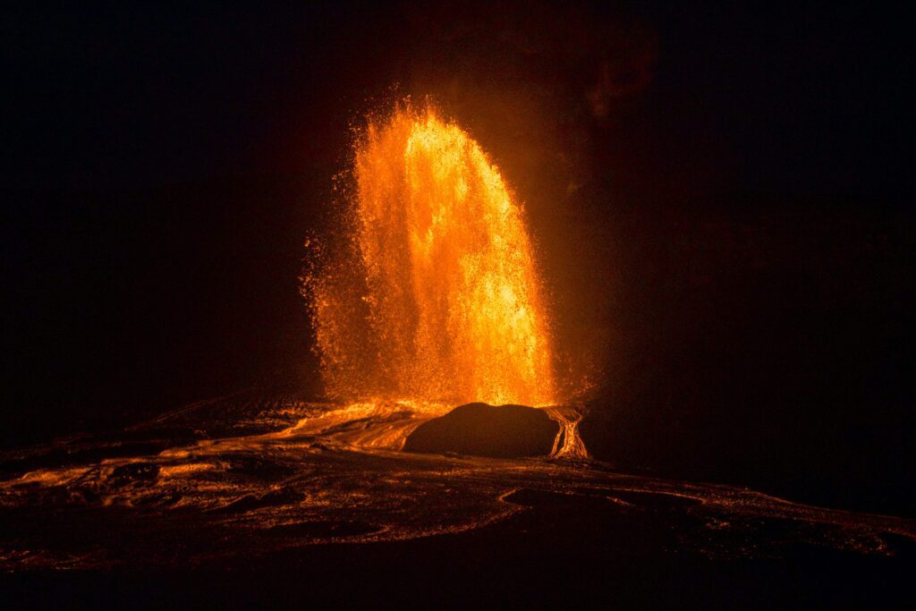Hawaii Volcanoes National Park active volcano at night